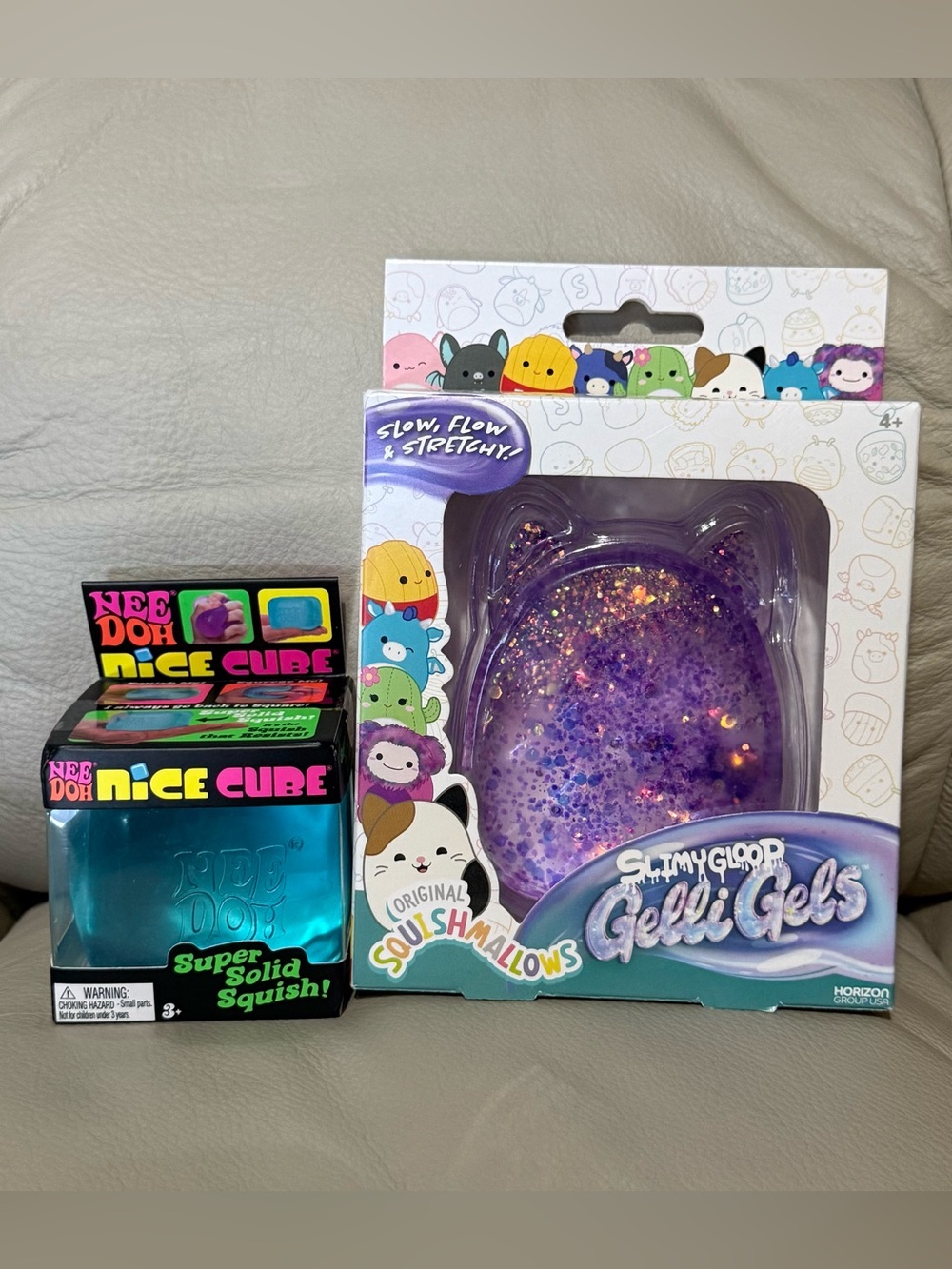 NeeDoh BLUE Nice Cube & SQUISHMALLOW Slimy Gloop Gelli Gels Squishy Purple